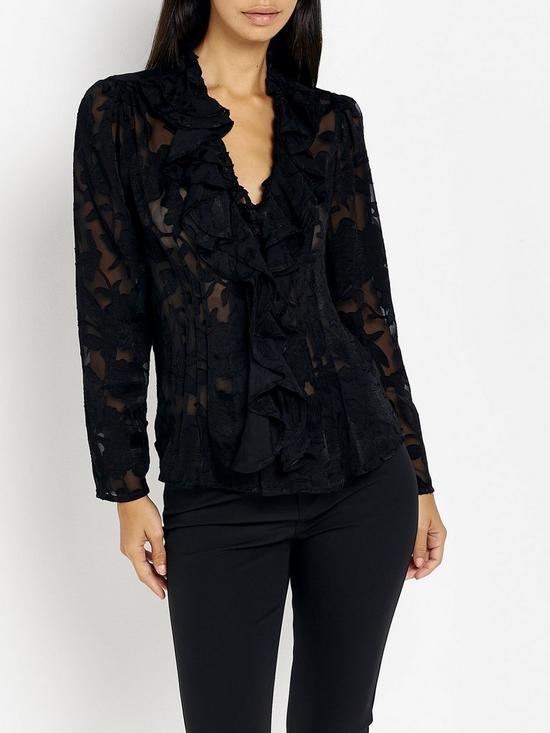 front image of river-island-ruffle-mesh-blouse-black
