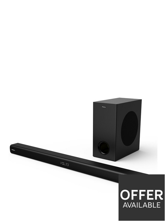 front image of hisense-hs218-200w-bluetooth-soundbar-with-wireless-subwoofer