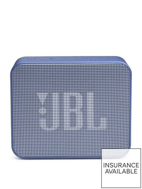 front image of jbl-go-essential-blue-waterproof-portable-speaker