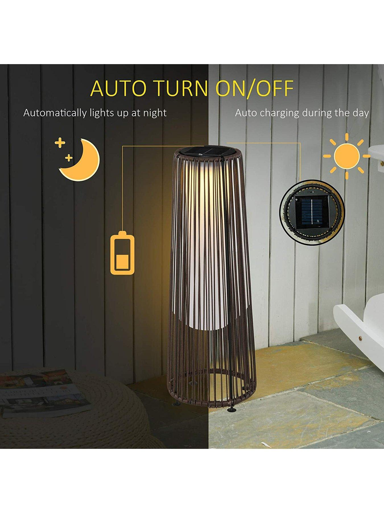  image of outsunny-patio-garden-solar-powered-lights-woven-resin-wicker-lantern-auto-onoff