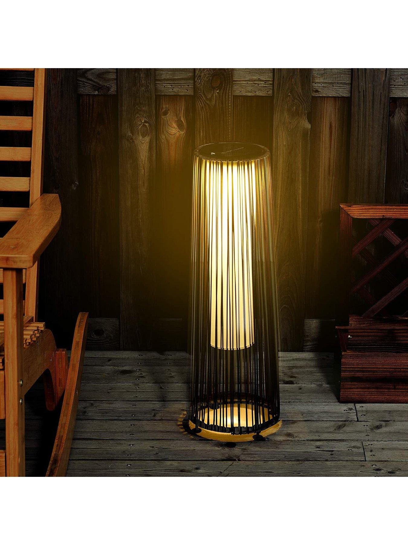  image of outsunny-patio-garden-solar-powered-lights-woven-resin-wicker-lantern-auto-onoff