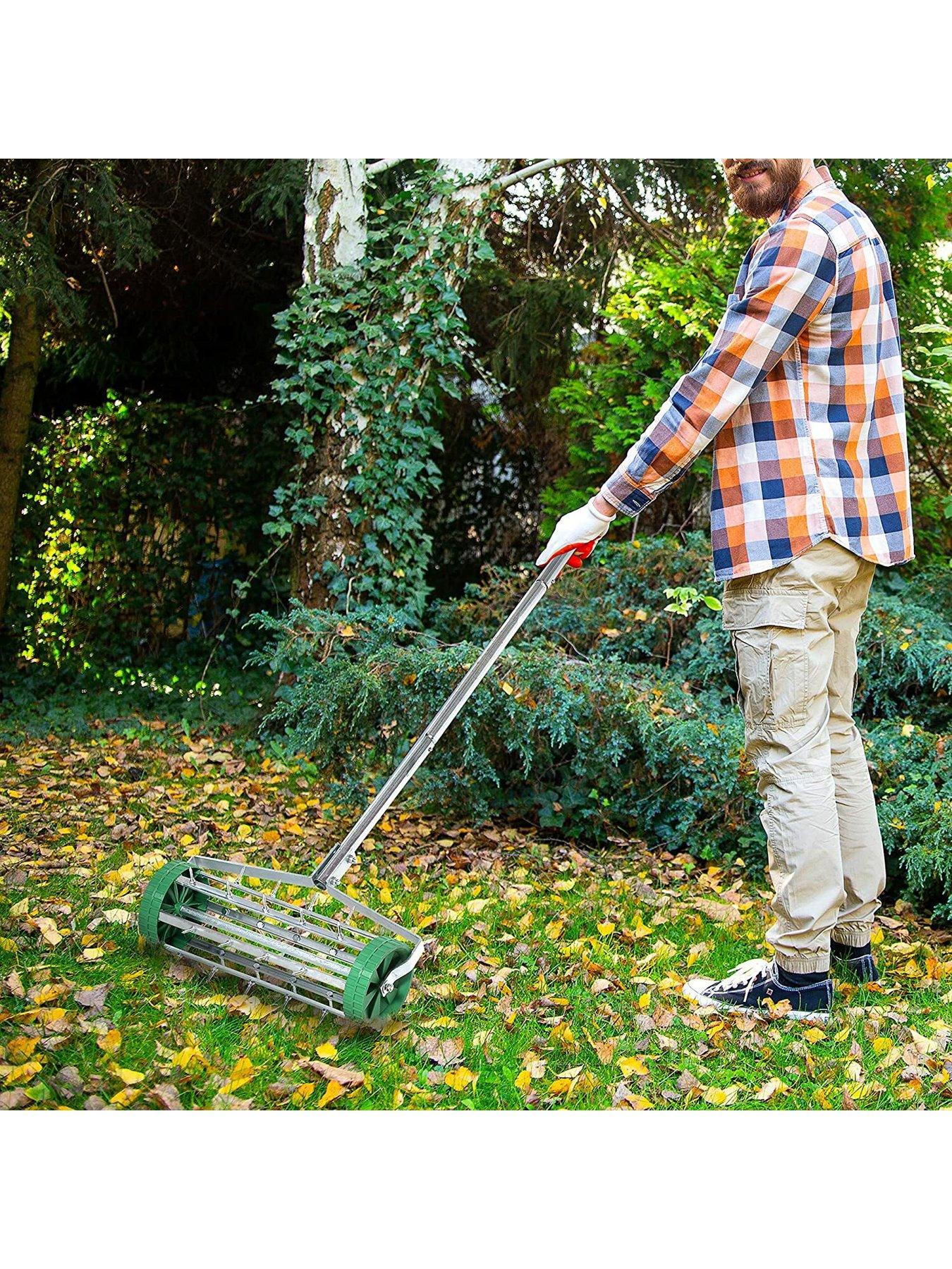 OutSunny Metal 5 Spike Lawn Aerator Roller Green littlewoods