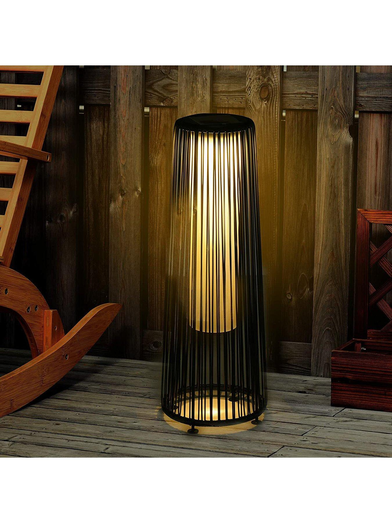  image of outsunny-patio-garden-solar-powered-lights-woven-resin-wicker-lantern-auto-onoff