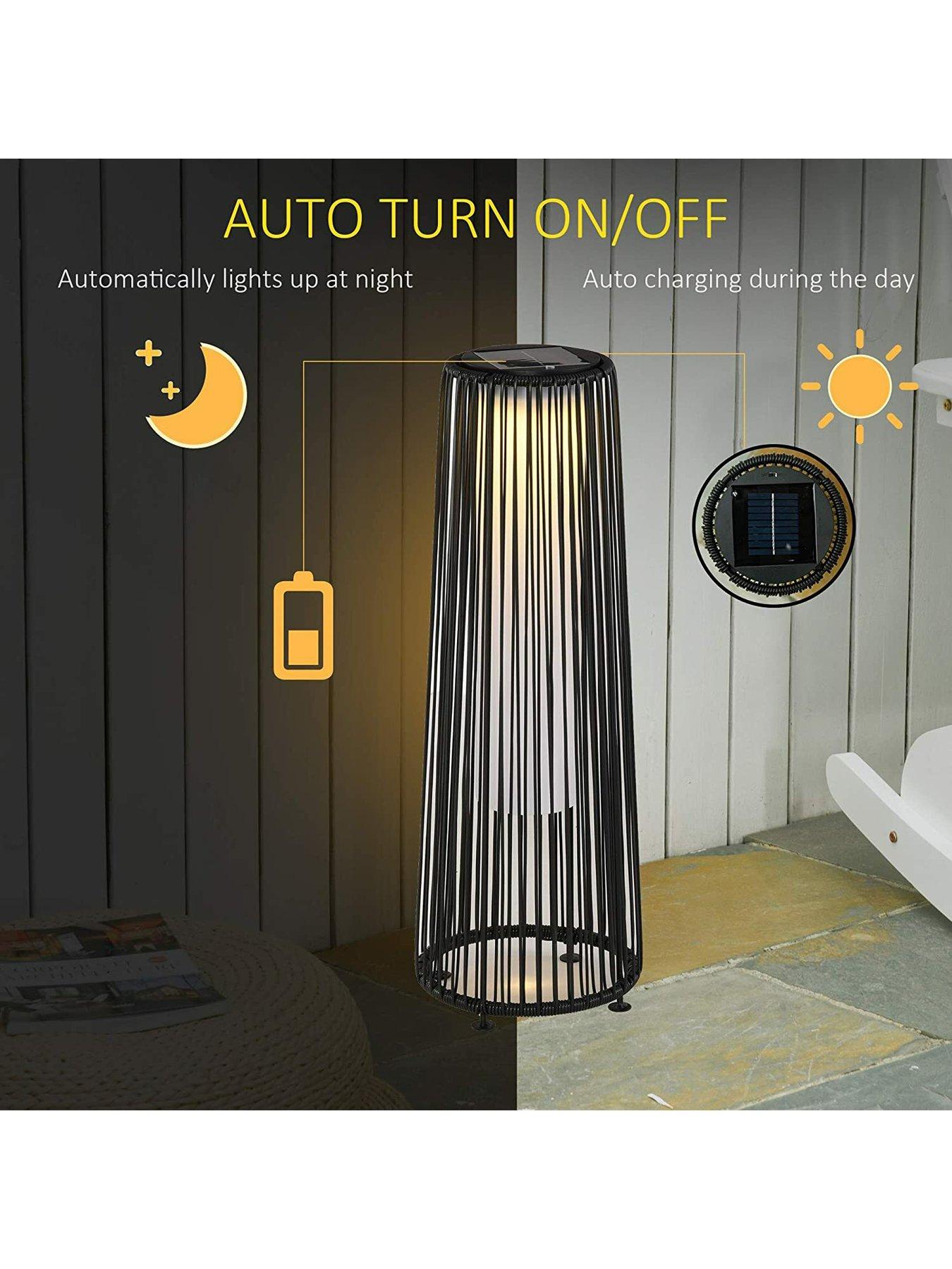  image of outsunny-patio-garden-solar-powered-lights-woven-resin-wicker-lantern-auto-onoff