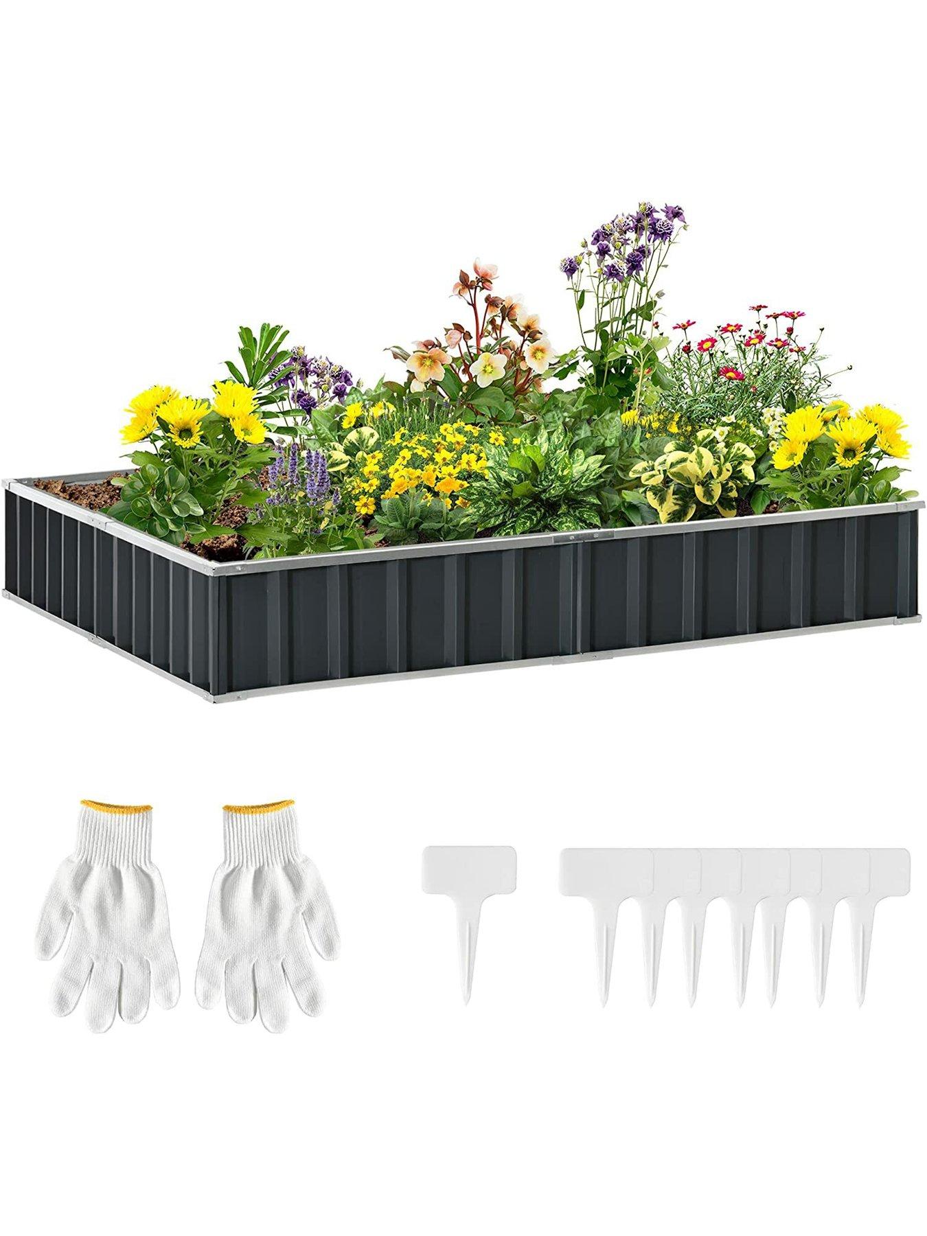  image of outsunny-metal-raised-garden-bed-no-bottom-diy-large-steel-planter-box-w-gloves