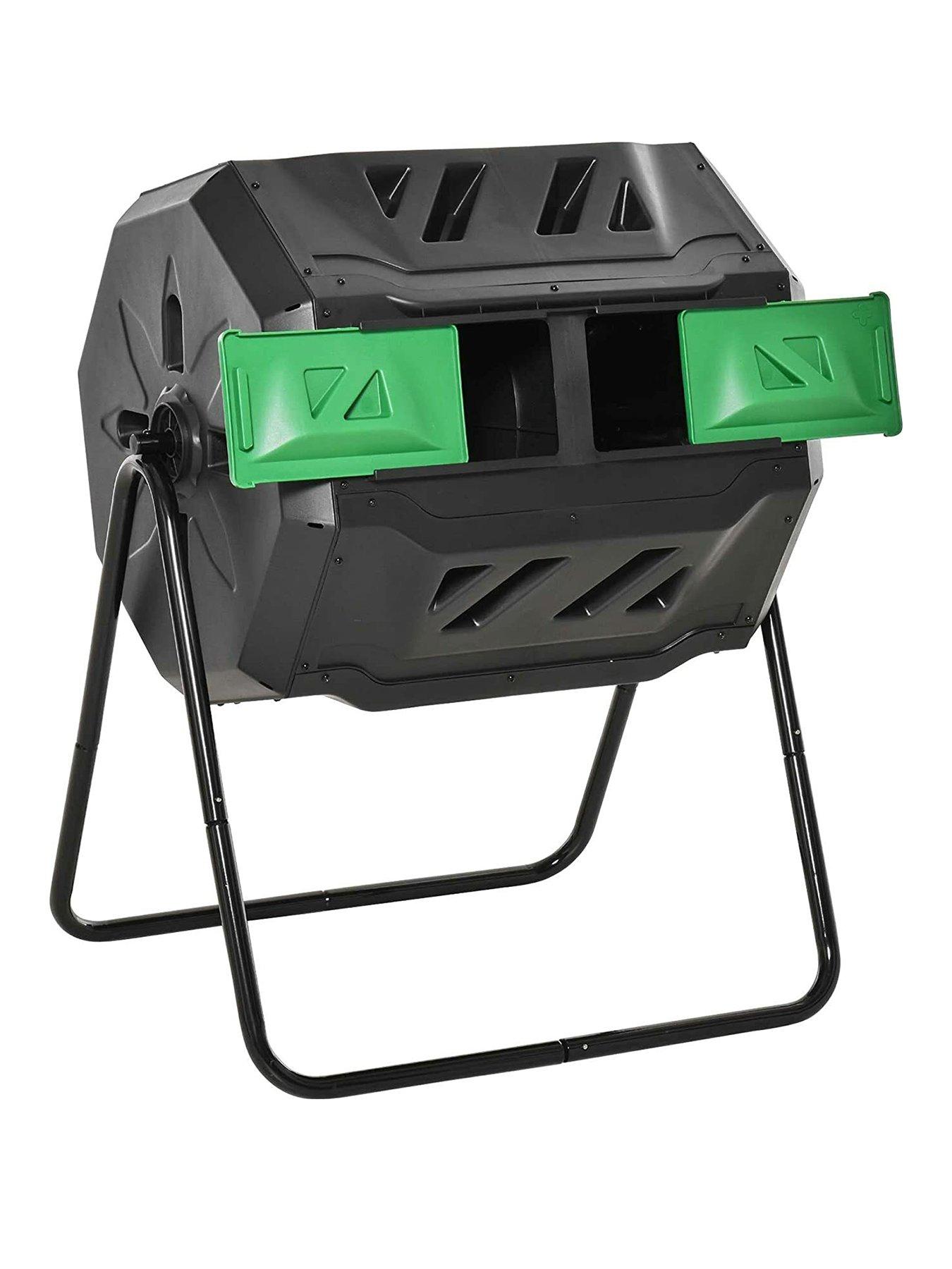 undefined Garden Compost Bin Dual Tumbler Rotating Outdoor Composter with Sliding Doors