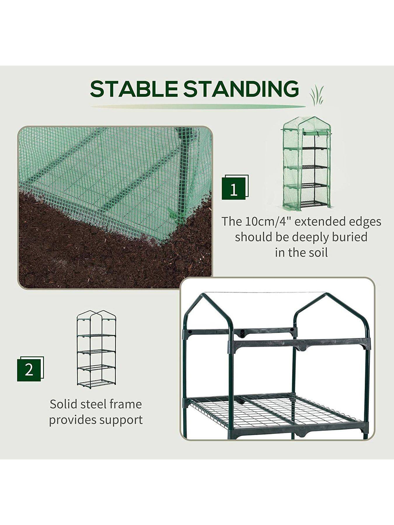  image of outsunny-4-tier-mini-greenhouse-portable-green-house-with-steel-frame-pe-cover-roll-up-door-69-x-50-x-160-cm-green