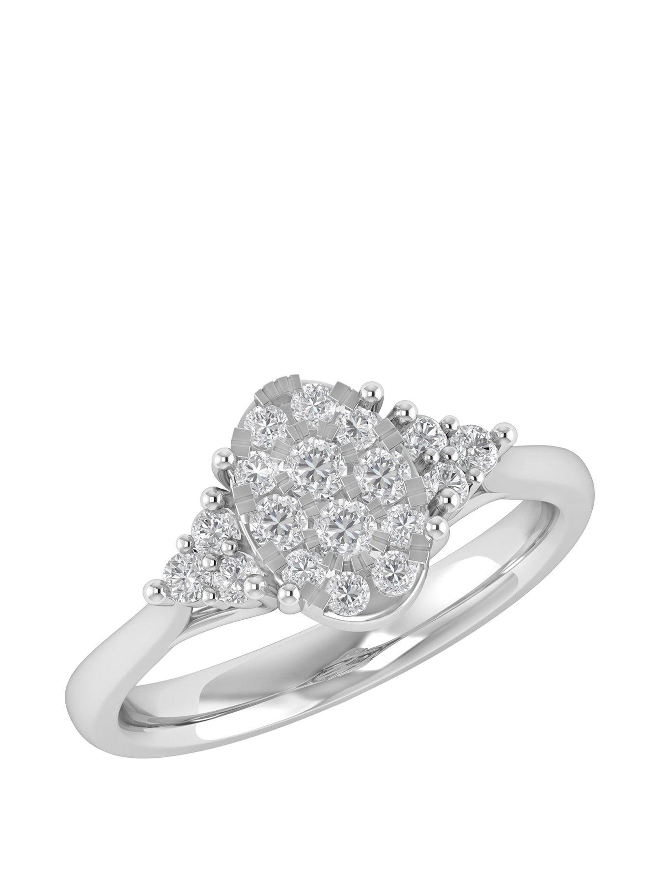 undefined 9ct White Gold 0.50ct Diamond Oval Cluster Engagement Ring