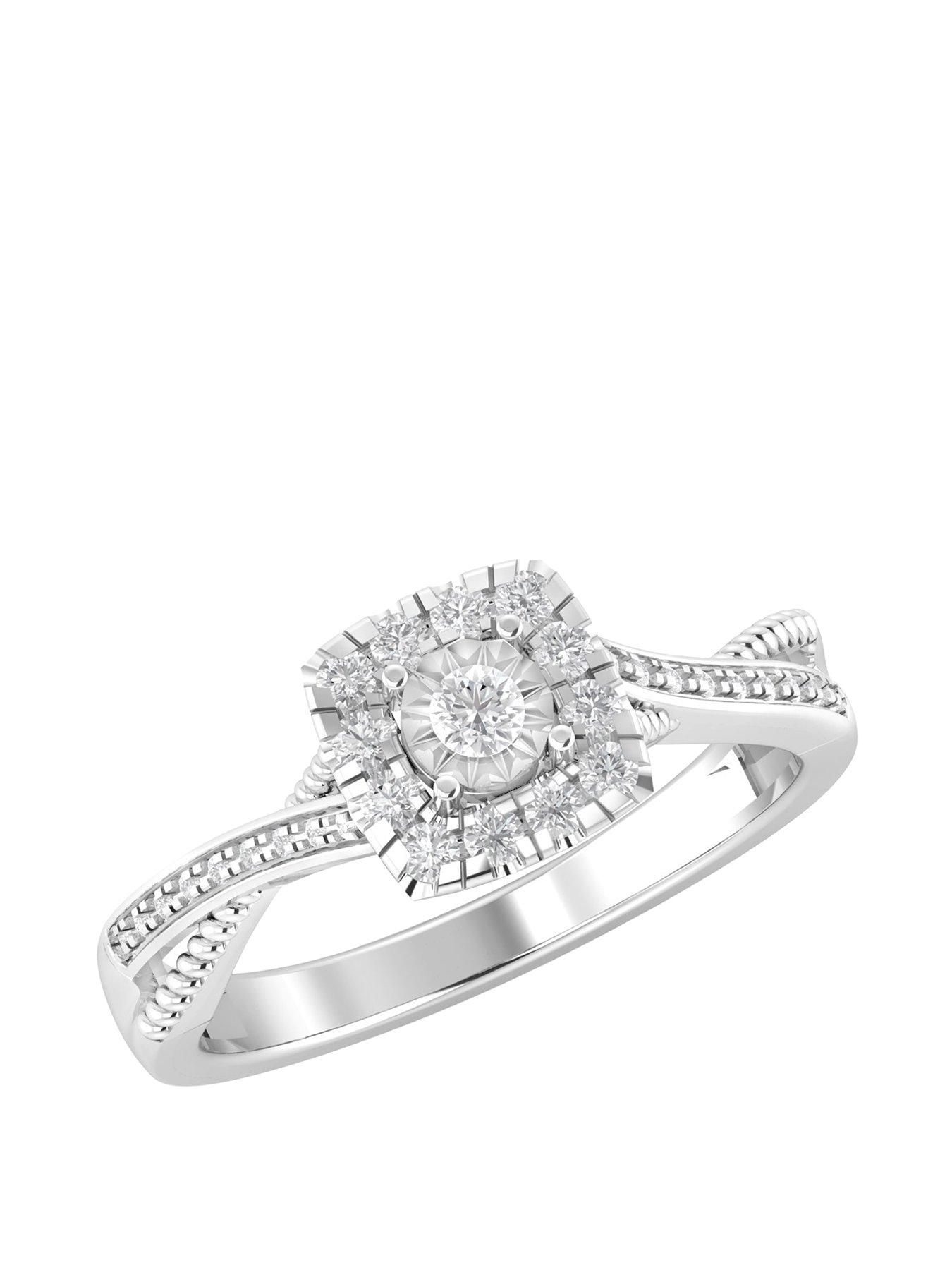 undefined 9ct White Gold 0.33ct Diamond Twist Band Square Engagement Ring