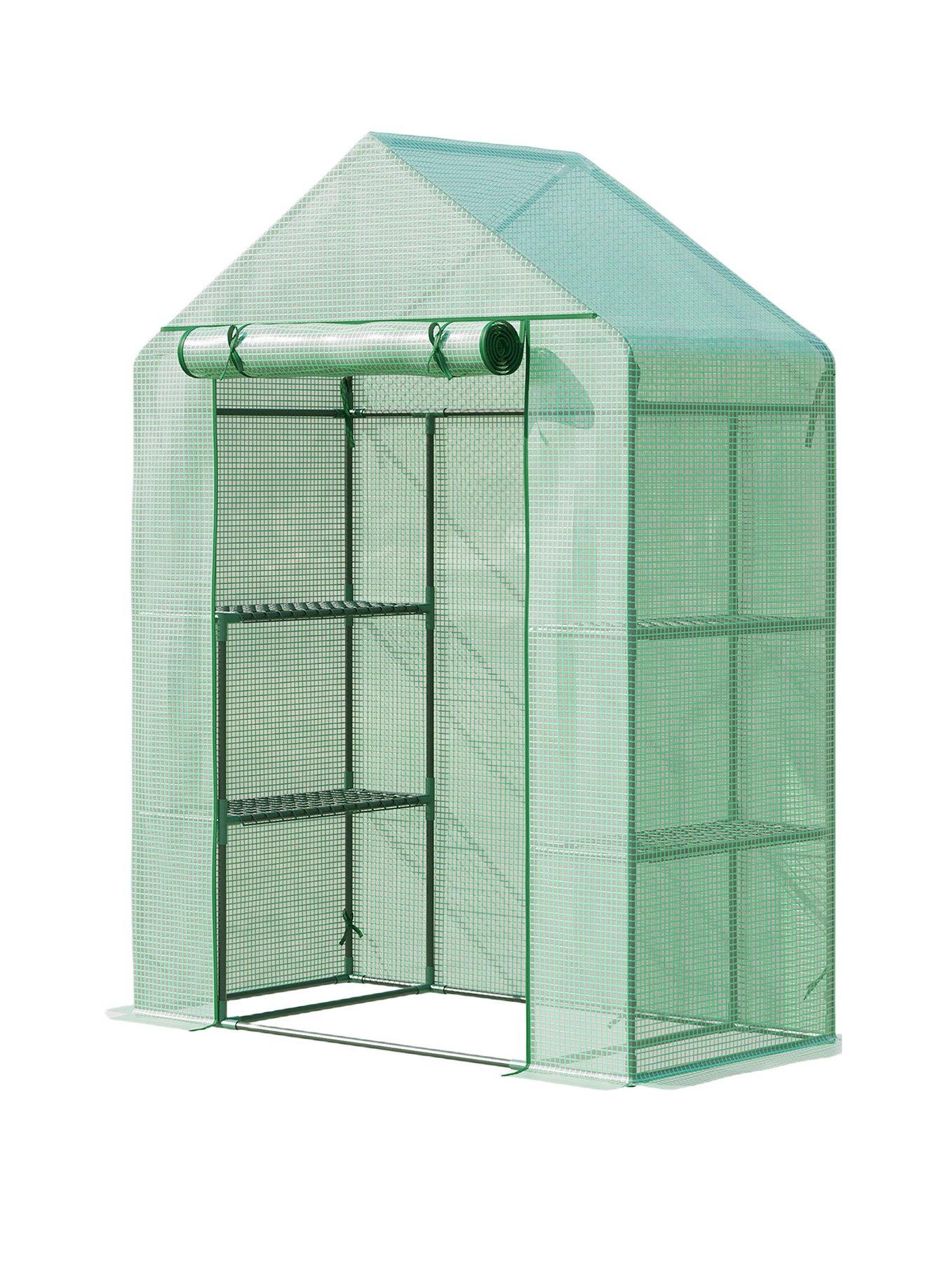 undefined Walk-In Greenhouse for Outdoor, Portable Gardening Plant Grow House with 2 Tier Shelf, Roll-Up Zippered Door, PE Cover, 141x72x191cm, Green