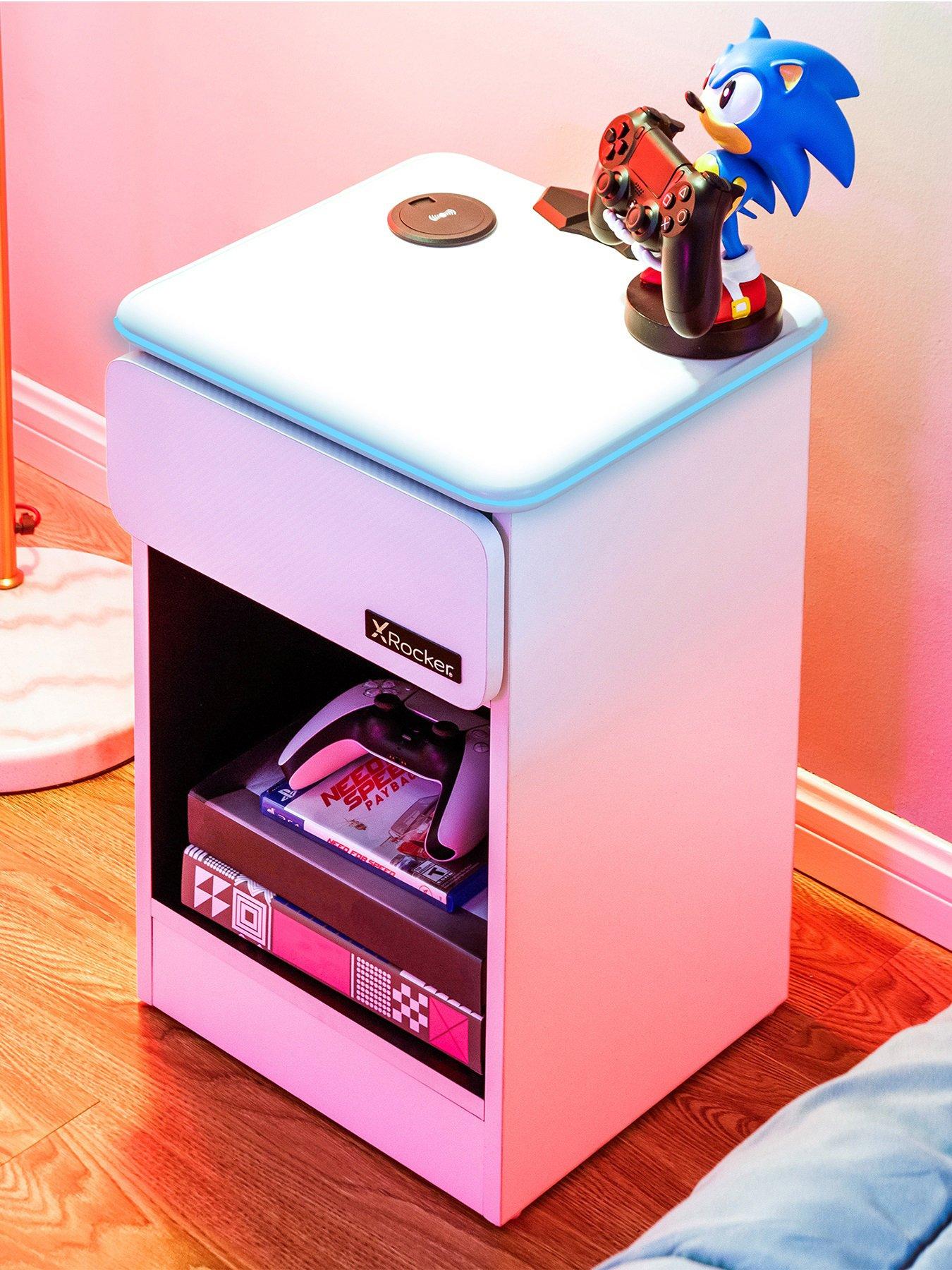 X Rocker Carbon-tek Side Table With Neo LED Lighting and Wireless Phone Charging