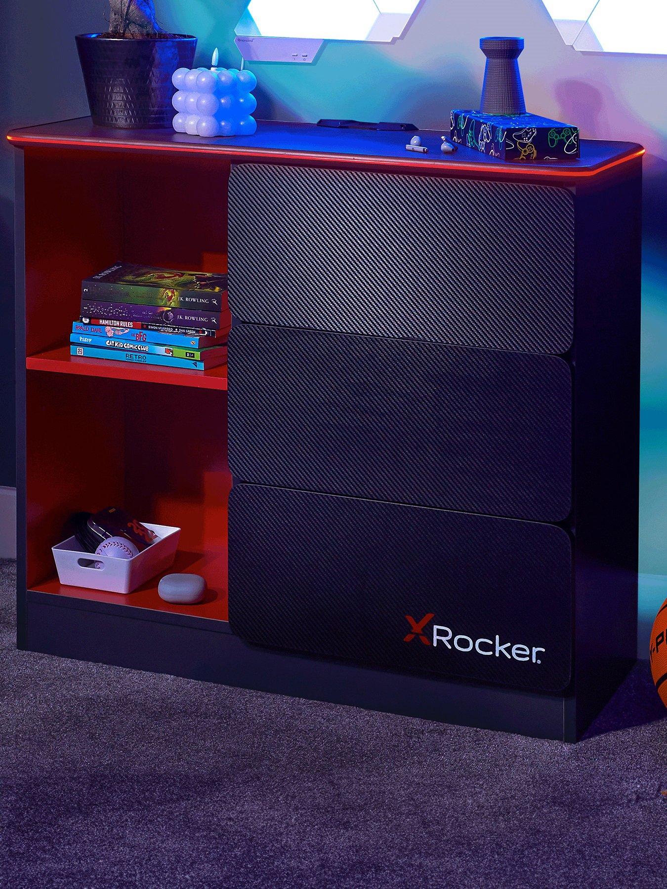 X Rocker Carbon-tek Gaming Storage Sideboard with Drawers, Shelves and LEDs