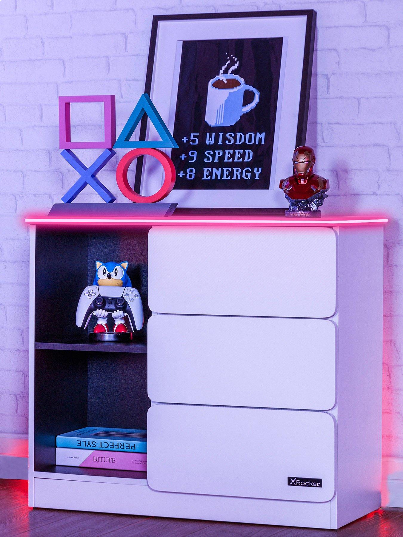 X Rocker Carbon-tek Gaming Storage Sideboard with Drawers, Shelves and LEDs