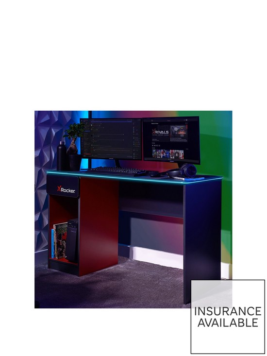 front image of x-rocker-carbon-tek-gaming-desk-with-wireless-charging-and-neo-fibre-led-lighting