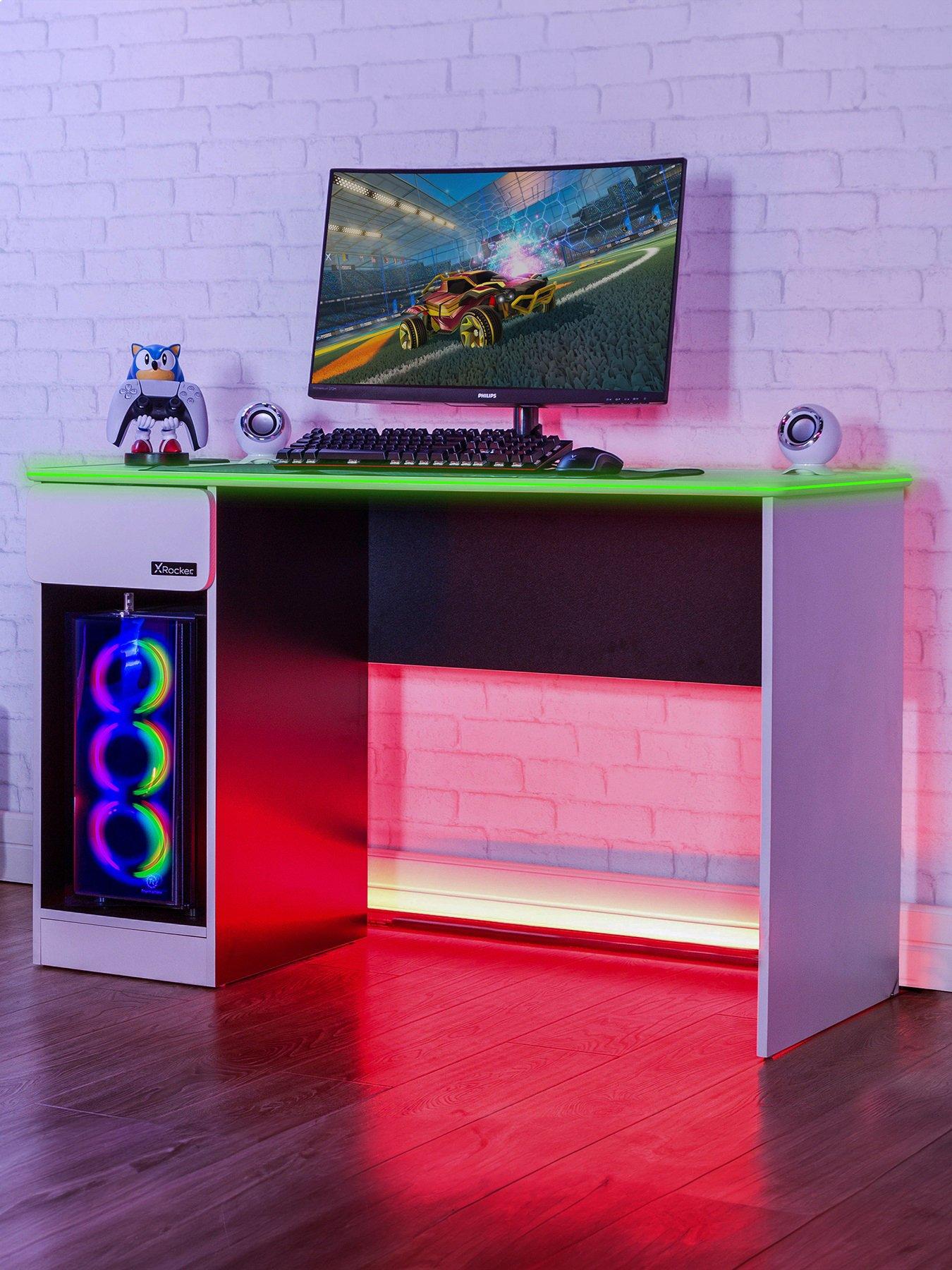 X Rocker Carbon-tek Gaming Desk With Wireless Charging And Neo Fibre Led Lighting