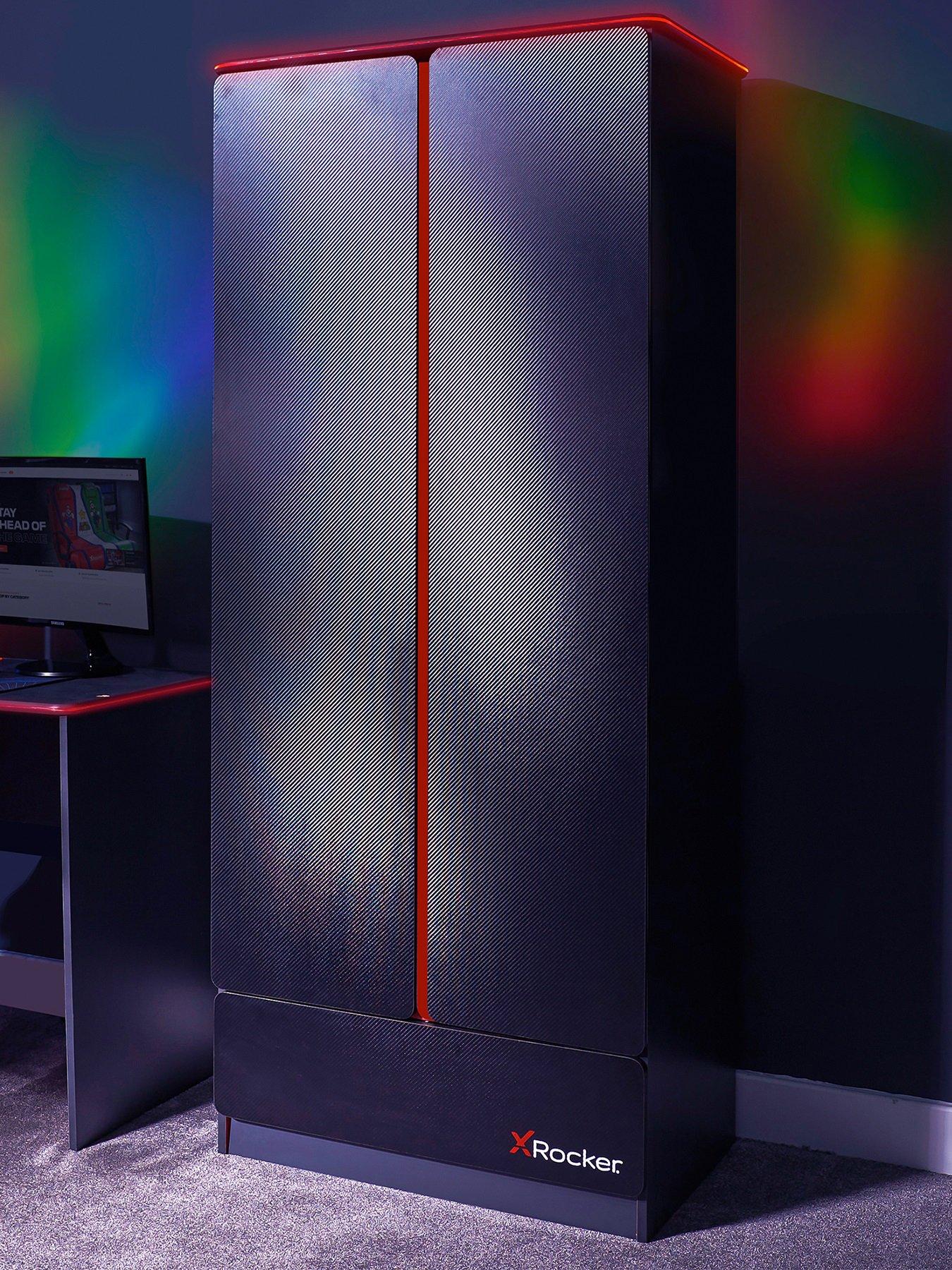 X Rocker Carbon Tek 2 Door Wardrobe with Drawer and Neo Fibre LED Lighting