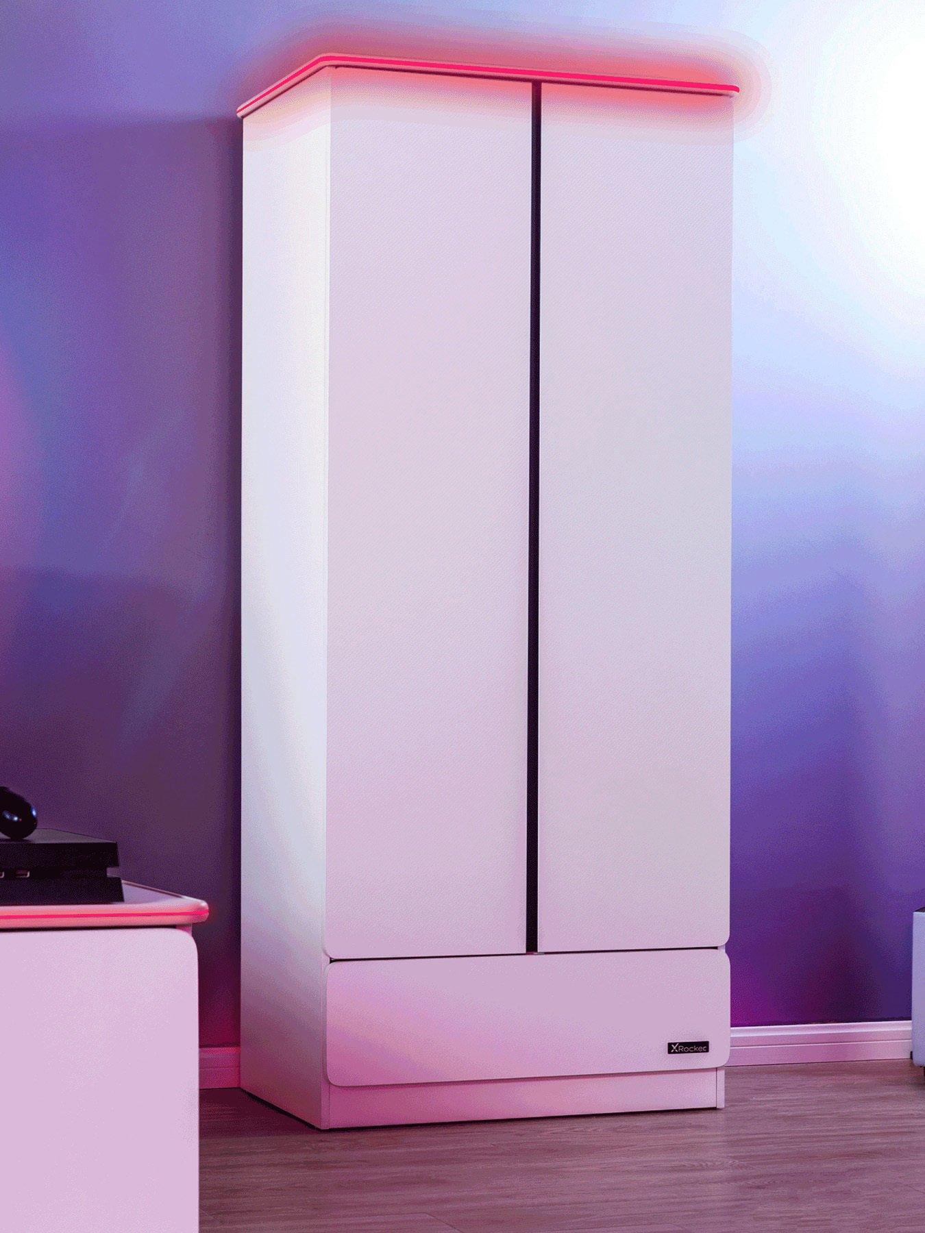 X Rocker Carbon Tek 2 Door Wardrobe with Drawer and Neo Fibre LED Lighting