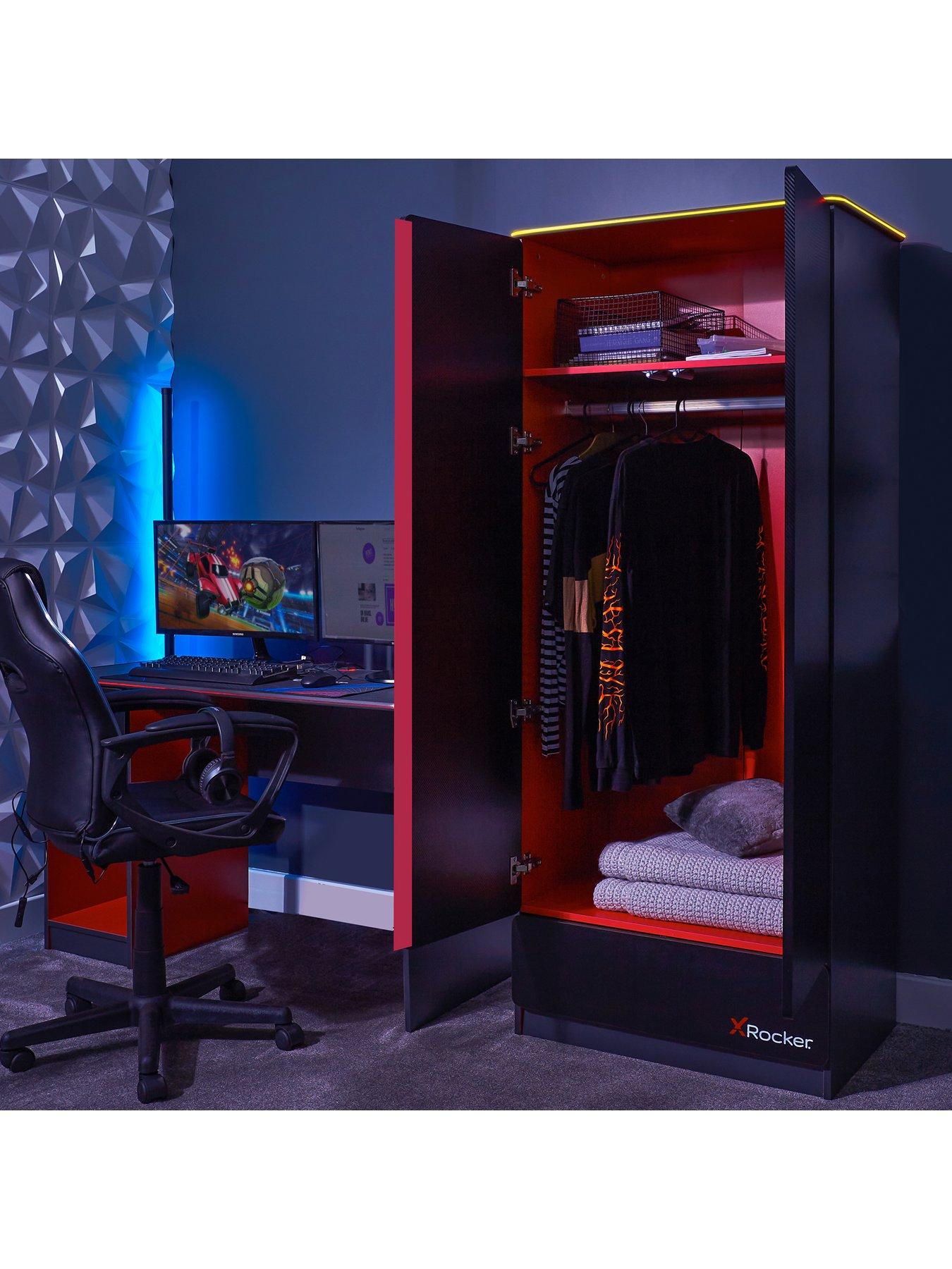 X Rocker Carbon Tek 2 Door Wardrobe with Drawer and Neo Fibre LED ...