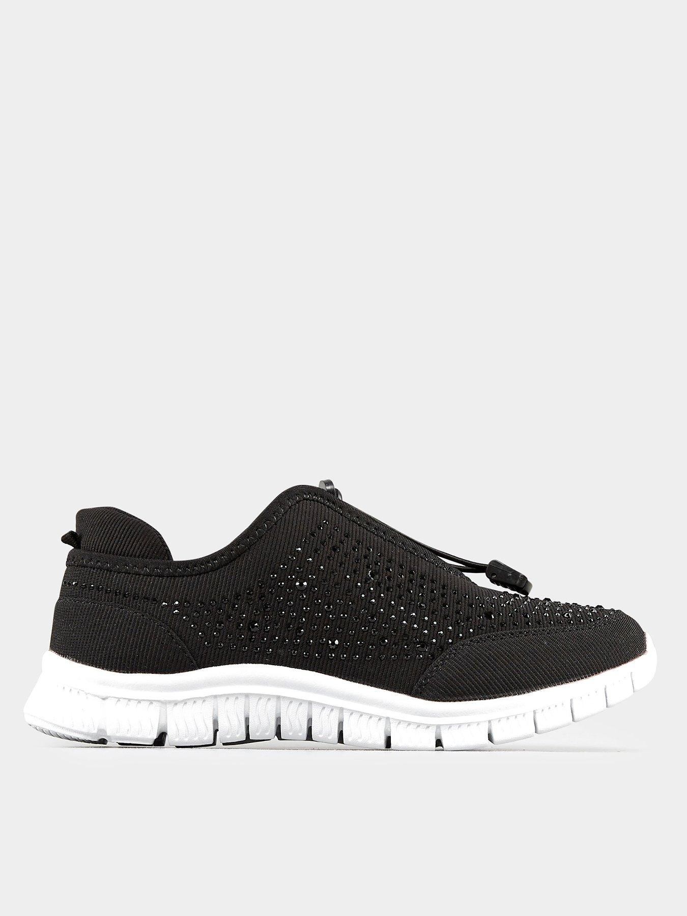 Yours Wide Fit Titania Gem Trim Trainer - Black