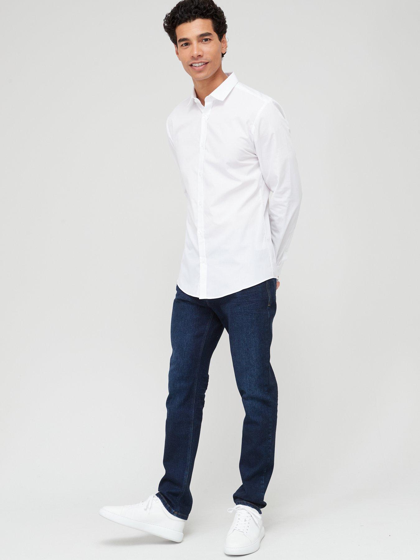  image of river-island-long-sleeve-cvc-slim-shirt-white