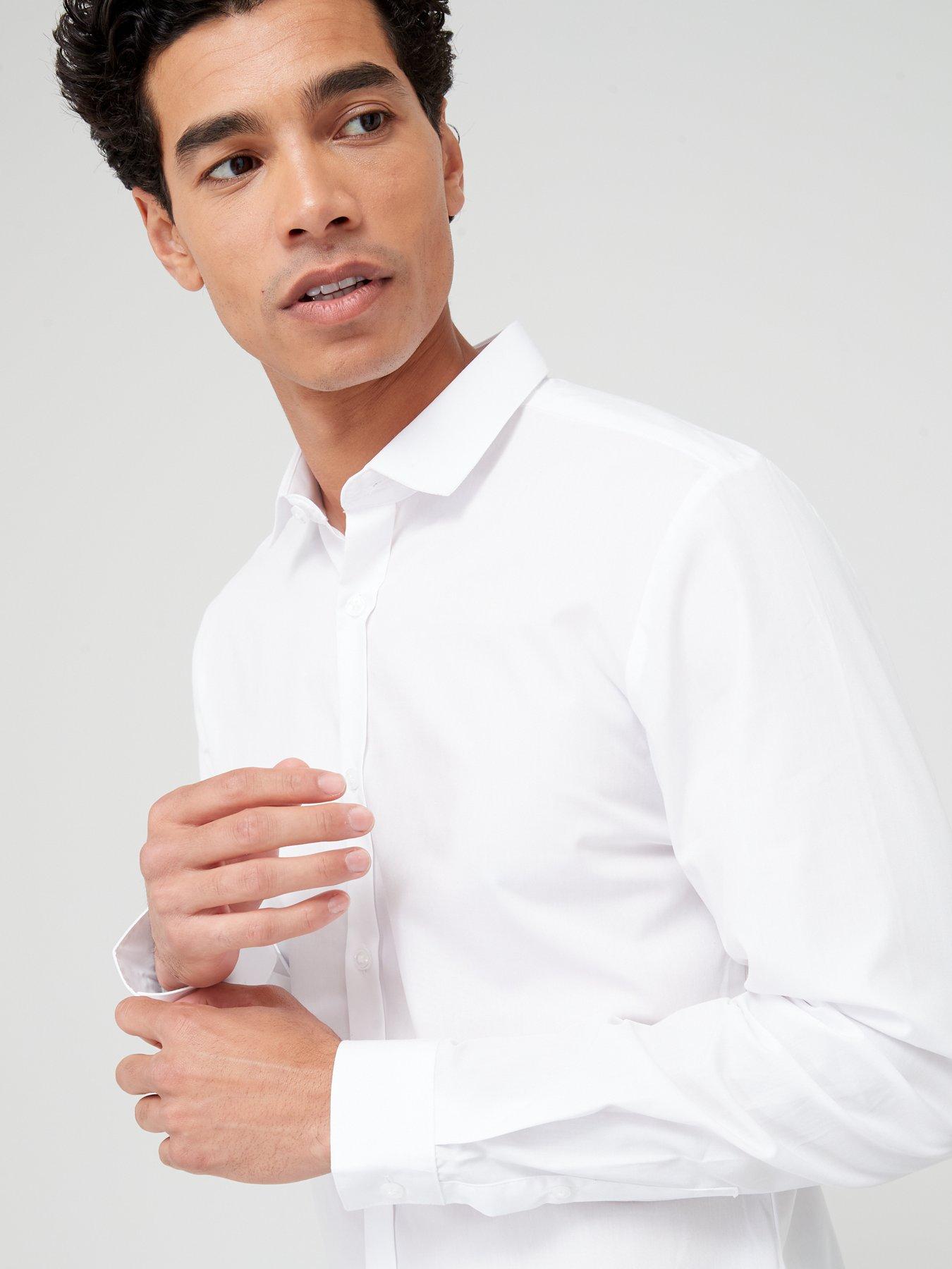  image of river-island-long-sleeve-cvc-slim-shirt-white