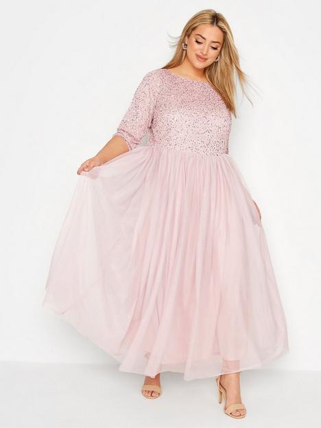 yours-luxe-34-sleeve-sequin-maxi-dress-pink