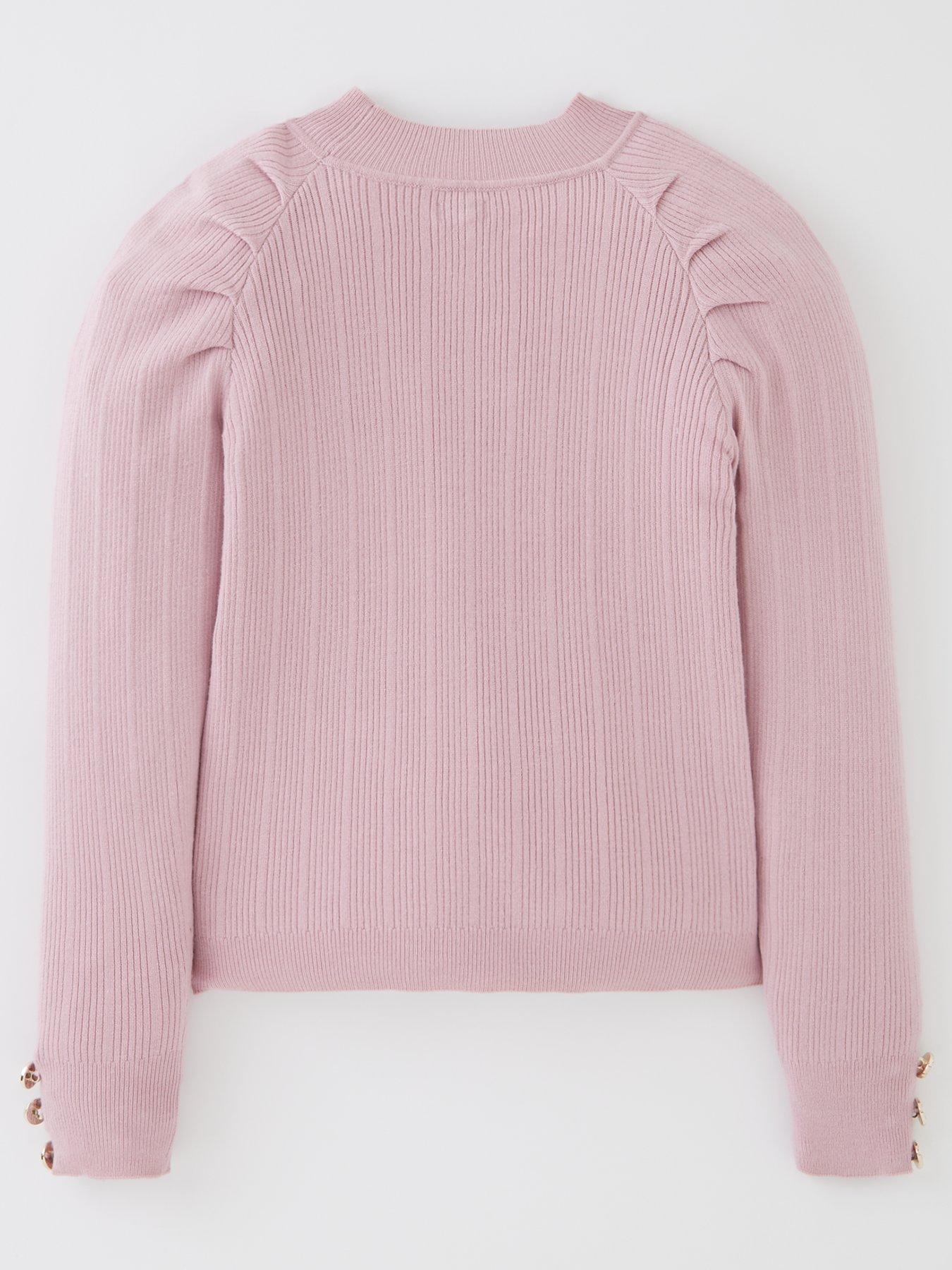 River Island Girls Ribbed High Neck Jumper Pink