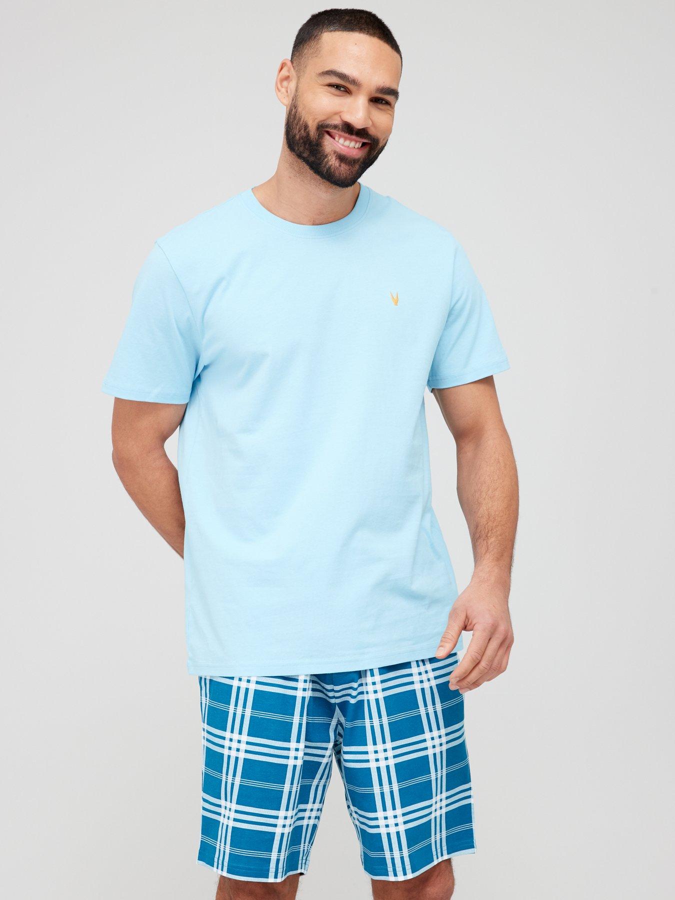  image of very-man-t-shirt-and-check-shorts-pj-set-blue