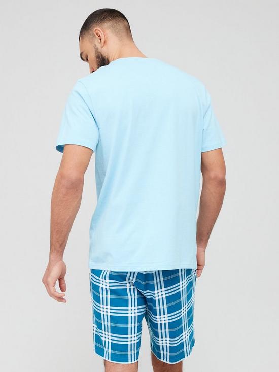 stillFront image of very-man-t-shirt-and-check-shorts-pj-set-blue