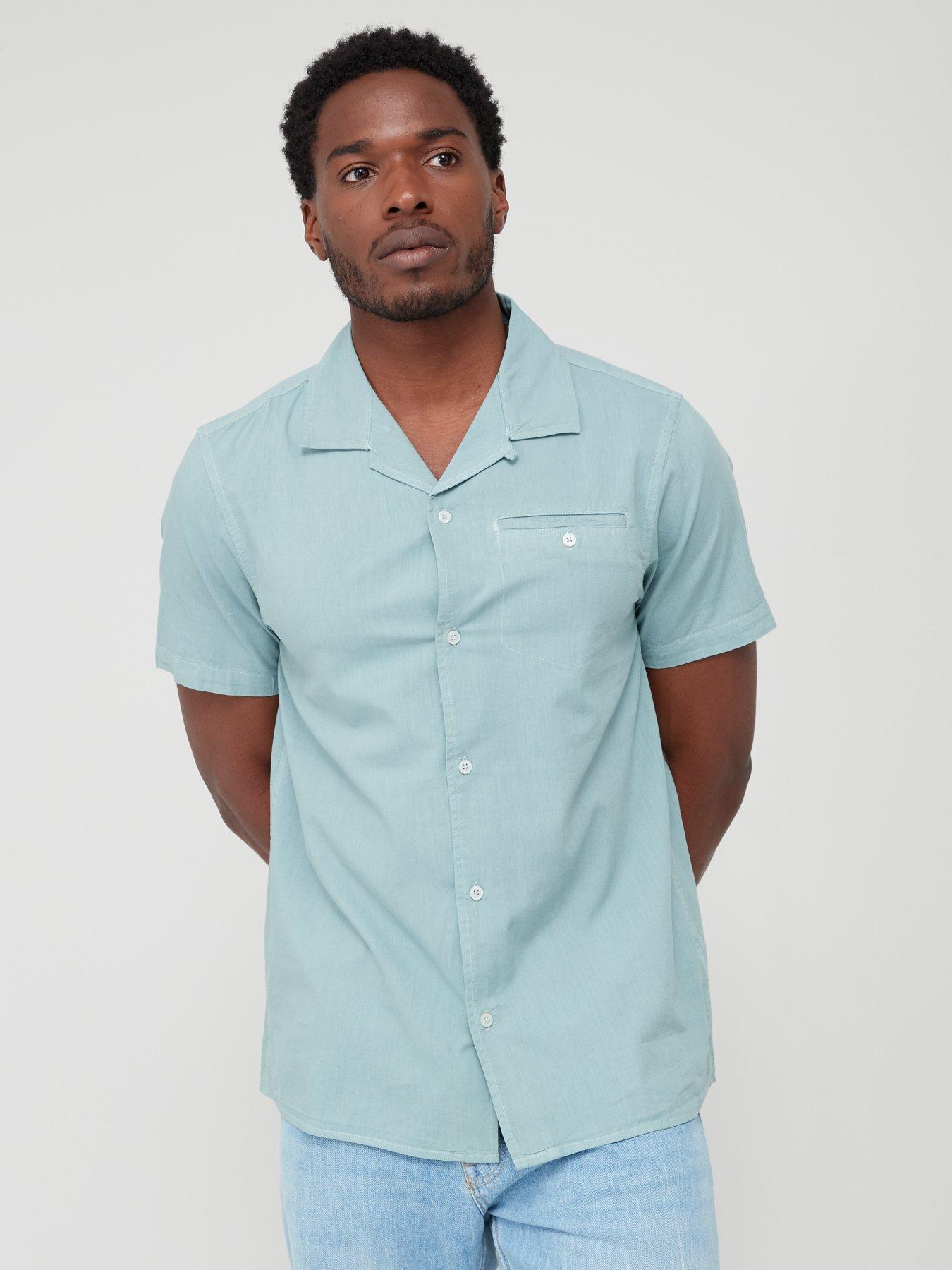  image of very-man-poplin-revere-collar-shirt-green