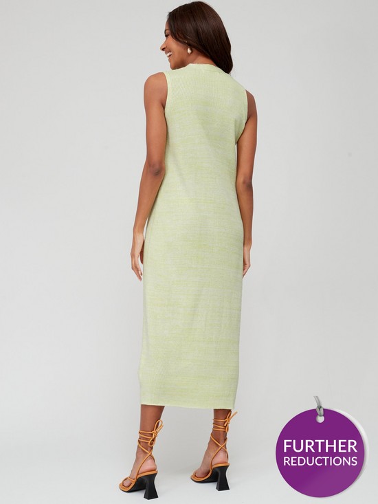 stillFront image of v-by-very-knitted-ribbed-sleeveless-button-down-midi-dress-green