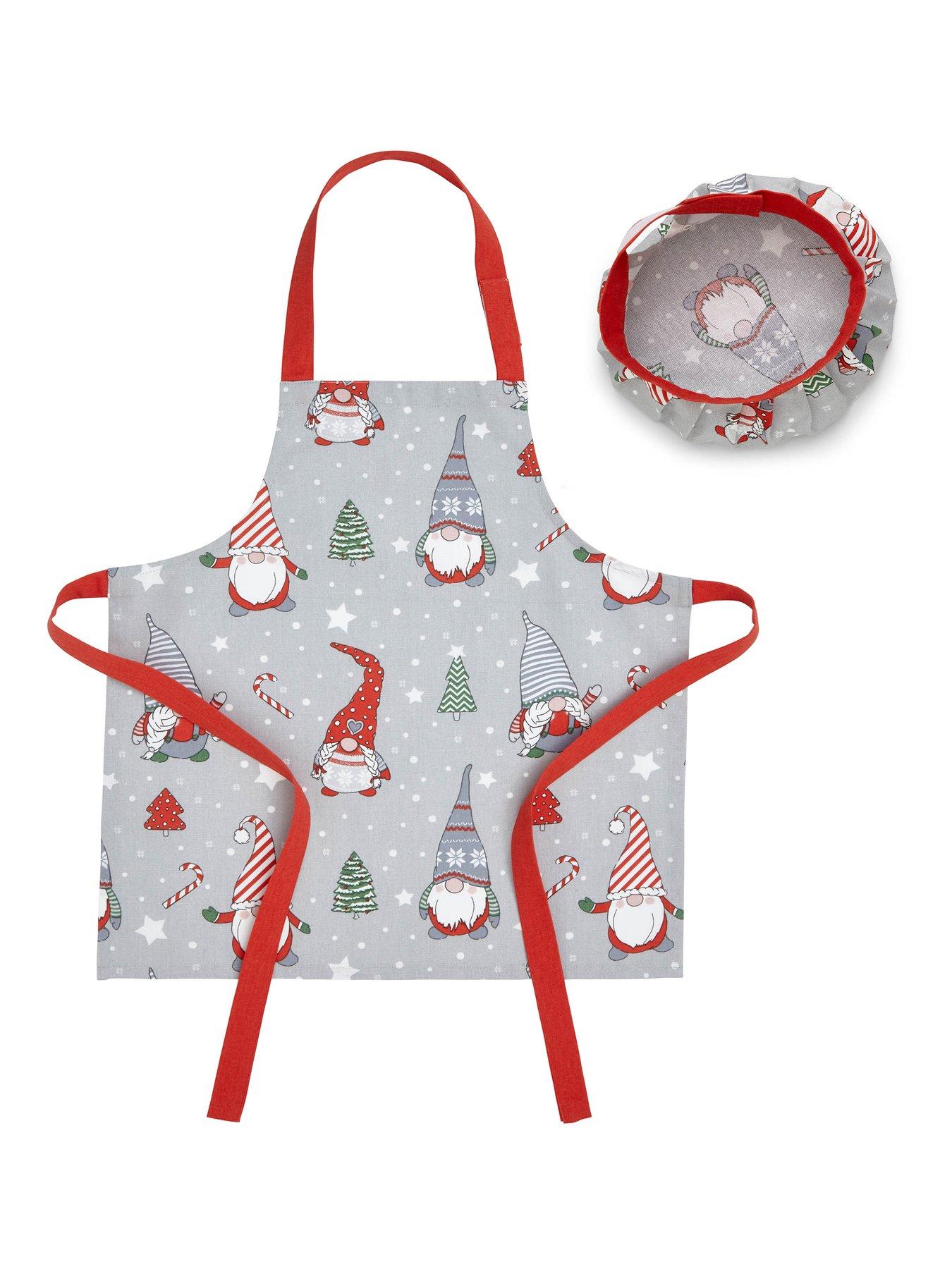  image of catherine-lansfield-christmas-gnomes-kids-apron-amp-hat-set