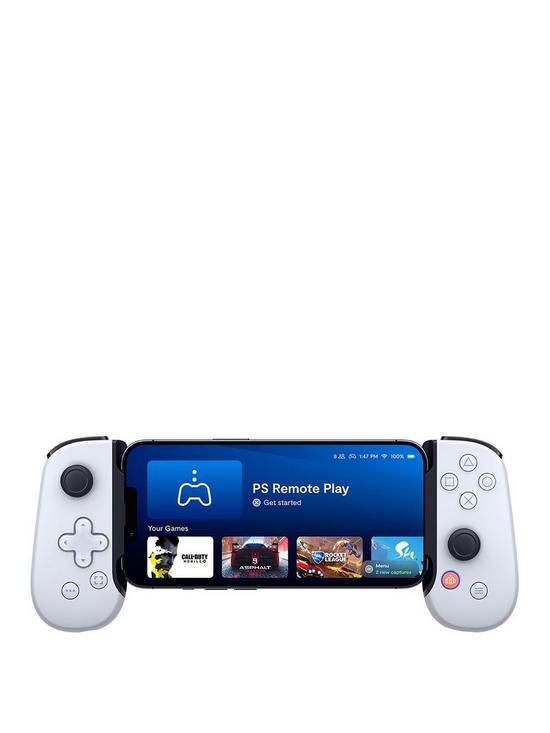 front image of backbone-one-mobile-gaming-controller-for-iphone-playstation-edition