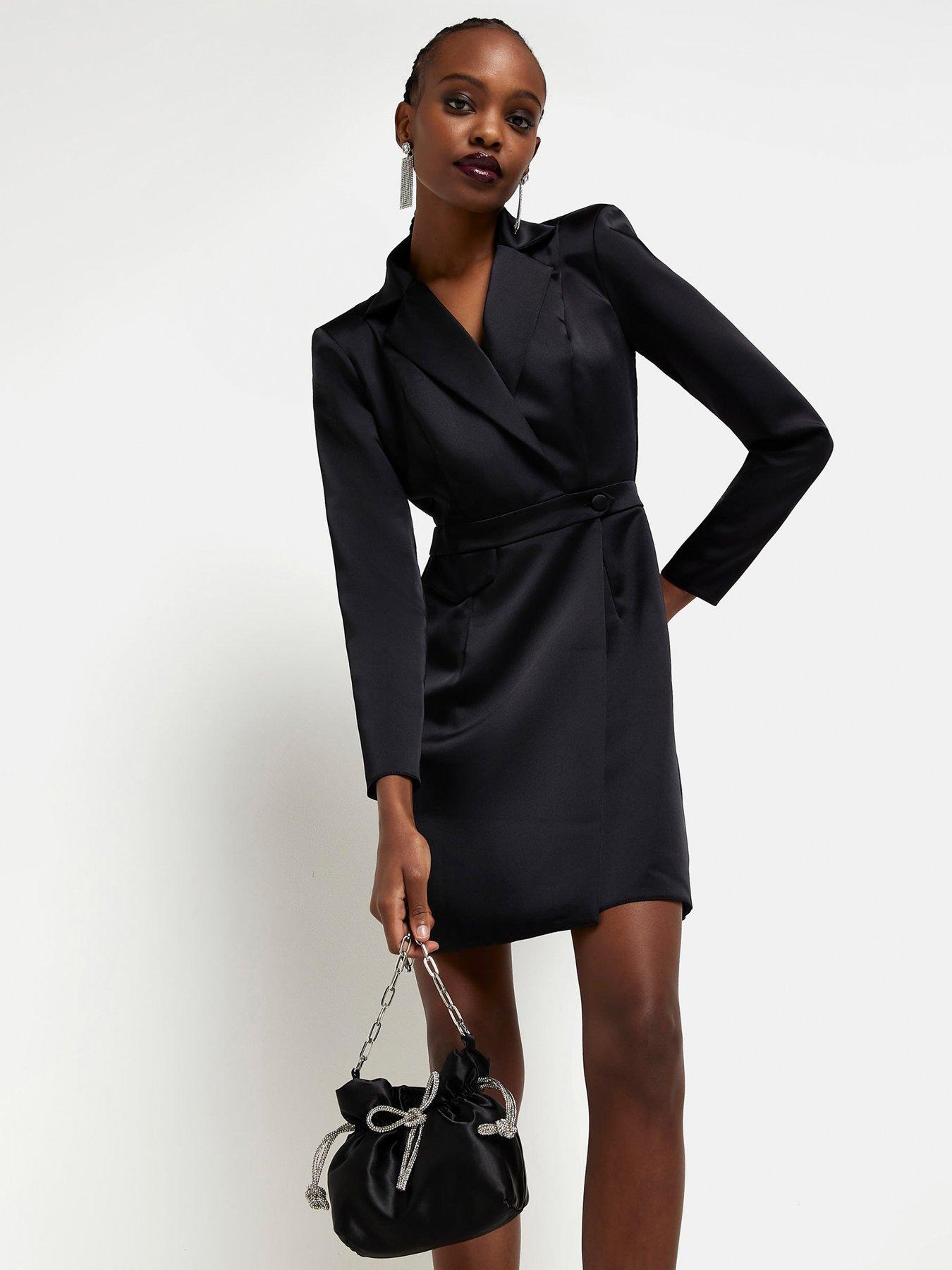 River island black wrap dress online