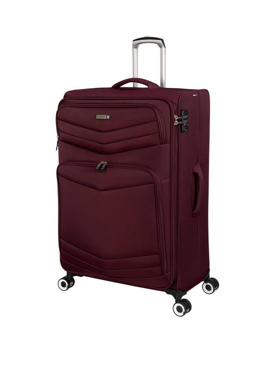 front image of it-luggage-intrepid-dark-red-large-soft-8-wheel-suitcase