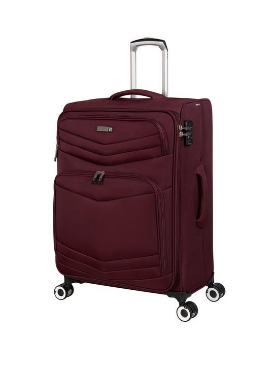 front image of it-luggage-intrepid-dark-red-medium-soft-8-wheel-suitcase
