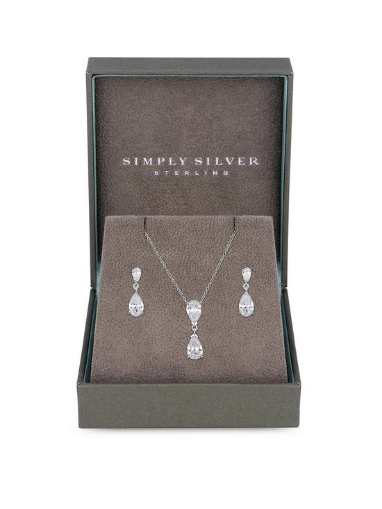 front image of simply-silver-gift-boxed-sterling-silver-925-cubic-zirconia-pear-drop-jewellery-set