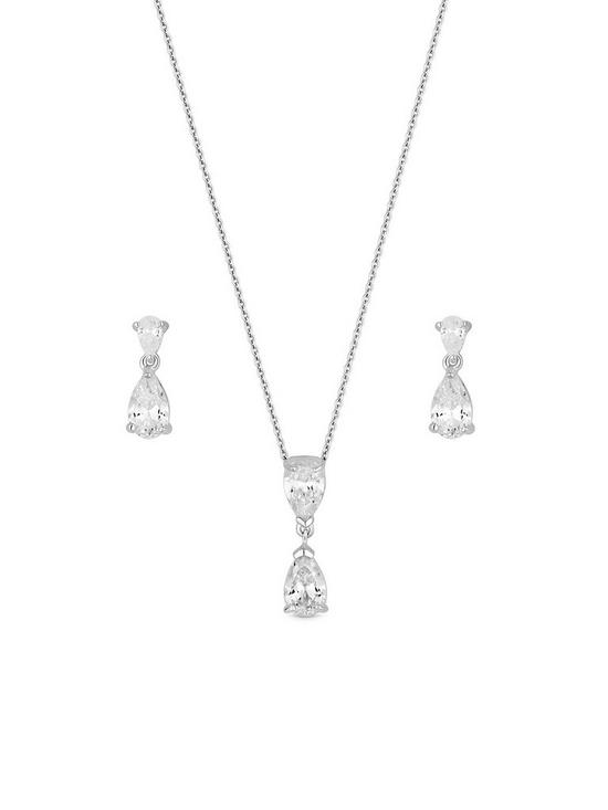 stillFront image of simply-silver-gift-boxed-sterling-silver-925-cubic-zirconia-pear-drop-jewellery-set