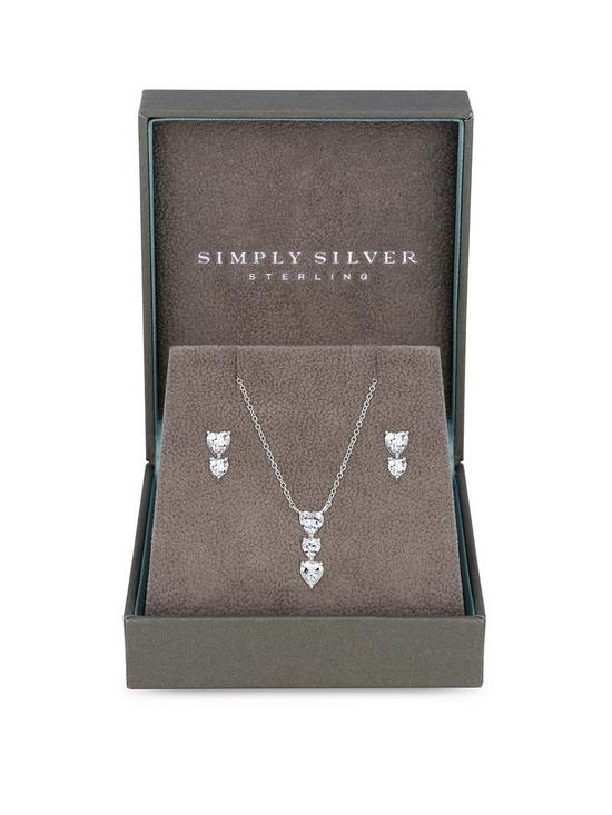 front image of simply-silver-gift-boxed-sterling-silver-925-cubic-zirconia-heart-drop-jewellery-set