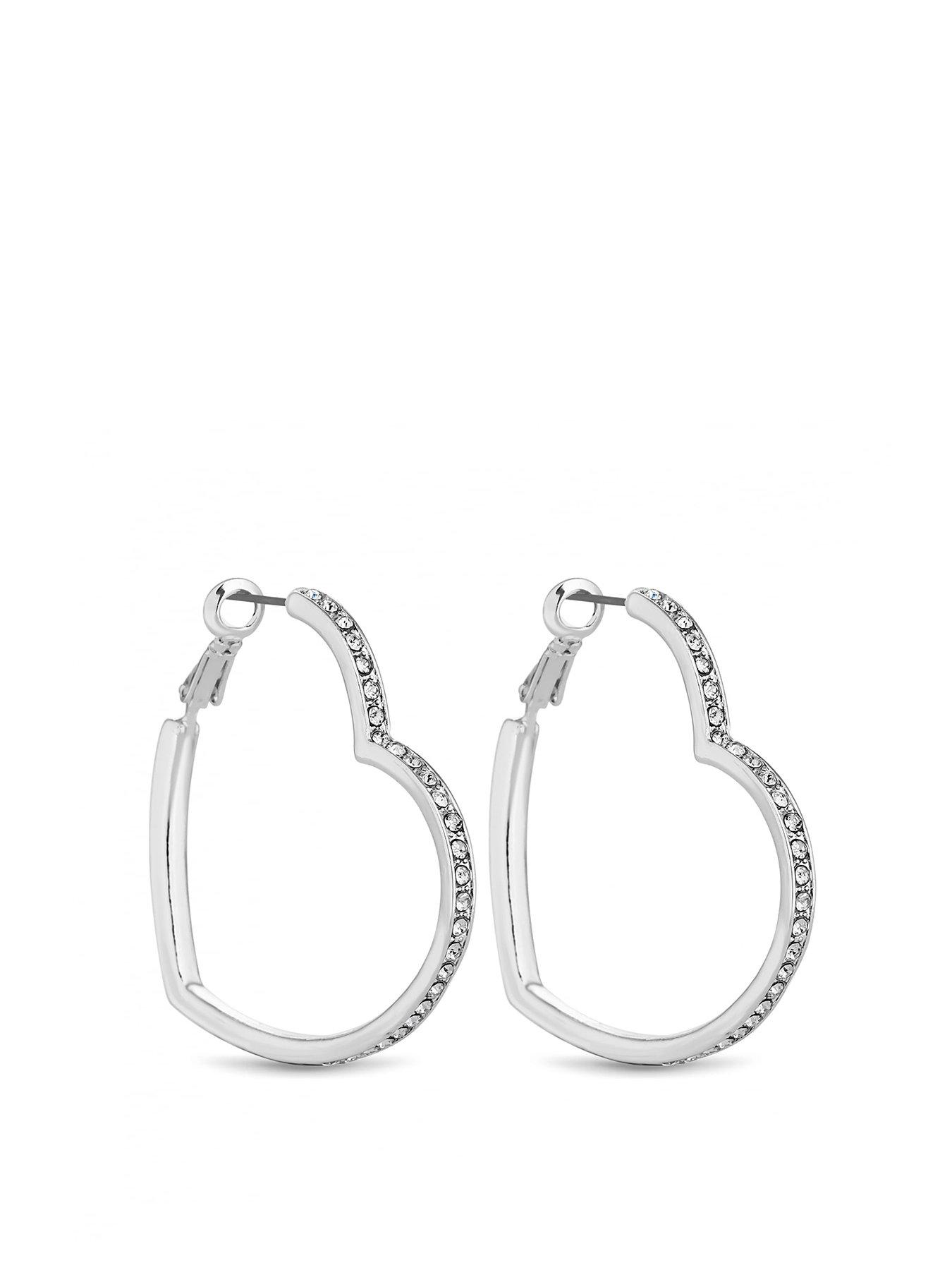 Lipsy Silver Crystal Heart Hoop Earrings | littlewoods.com