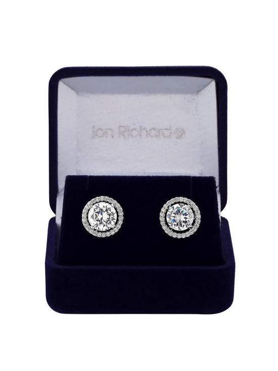 front image of jon-richard-silver-plated-cubic-zirconia-halo-stud-earrings-gift-boxed
