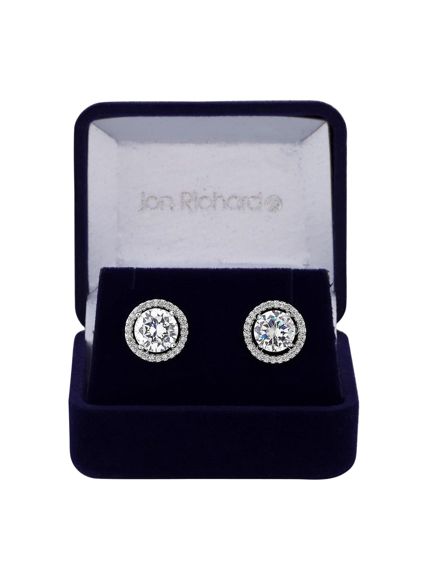 Image 1 of 3 of Jon Richard Silver Plated Cubic Zirconia Halo Stud Earrings - Gift Boxed