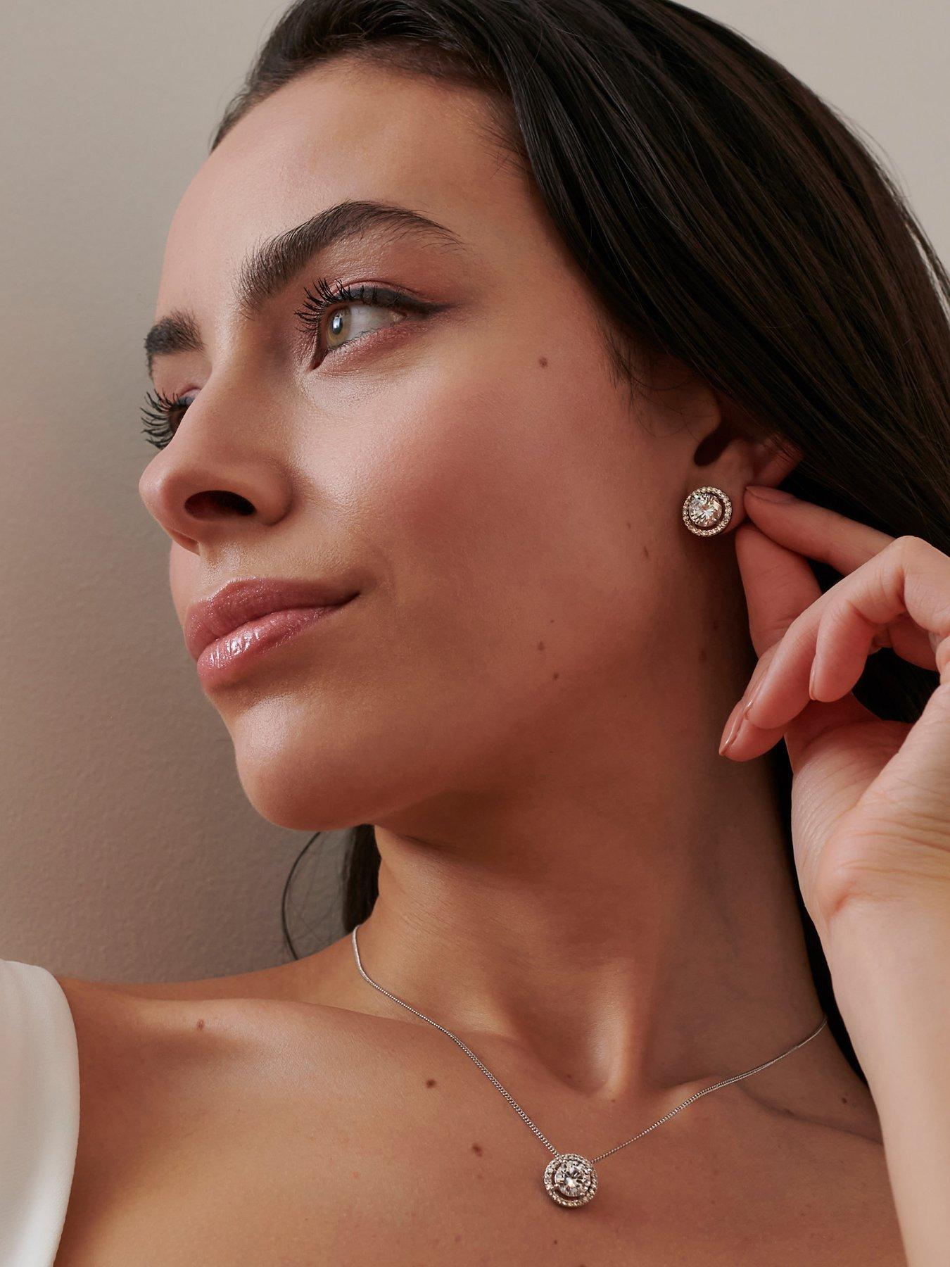 Image 2 of 3 of Jon Richard Silver Plated Cubic Zirconia Halo Stud Earrings - Gift Boxed
