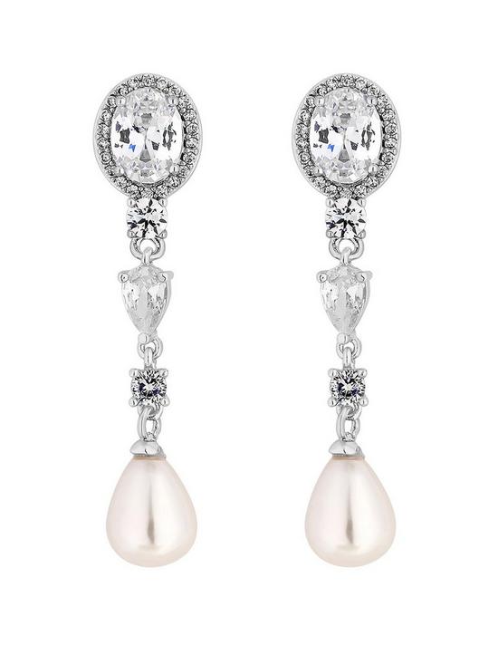 front image of jon-richard-silver-plated-crystal-and-teardrop-pearl-drop-earrings