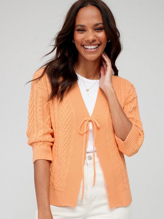front image of v-by-very-knitted-tie-front-cable-cardigan-orange