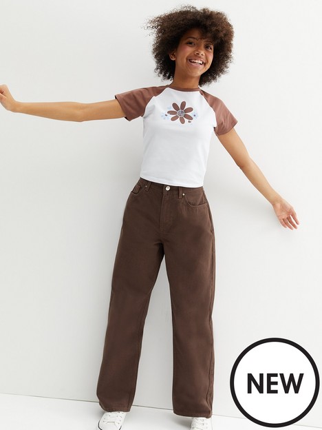 new-look-915-girls-dark-brown-high-waist-adalae-wide-leg-jeans