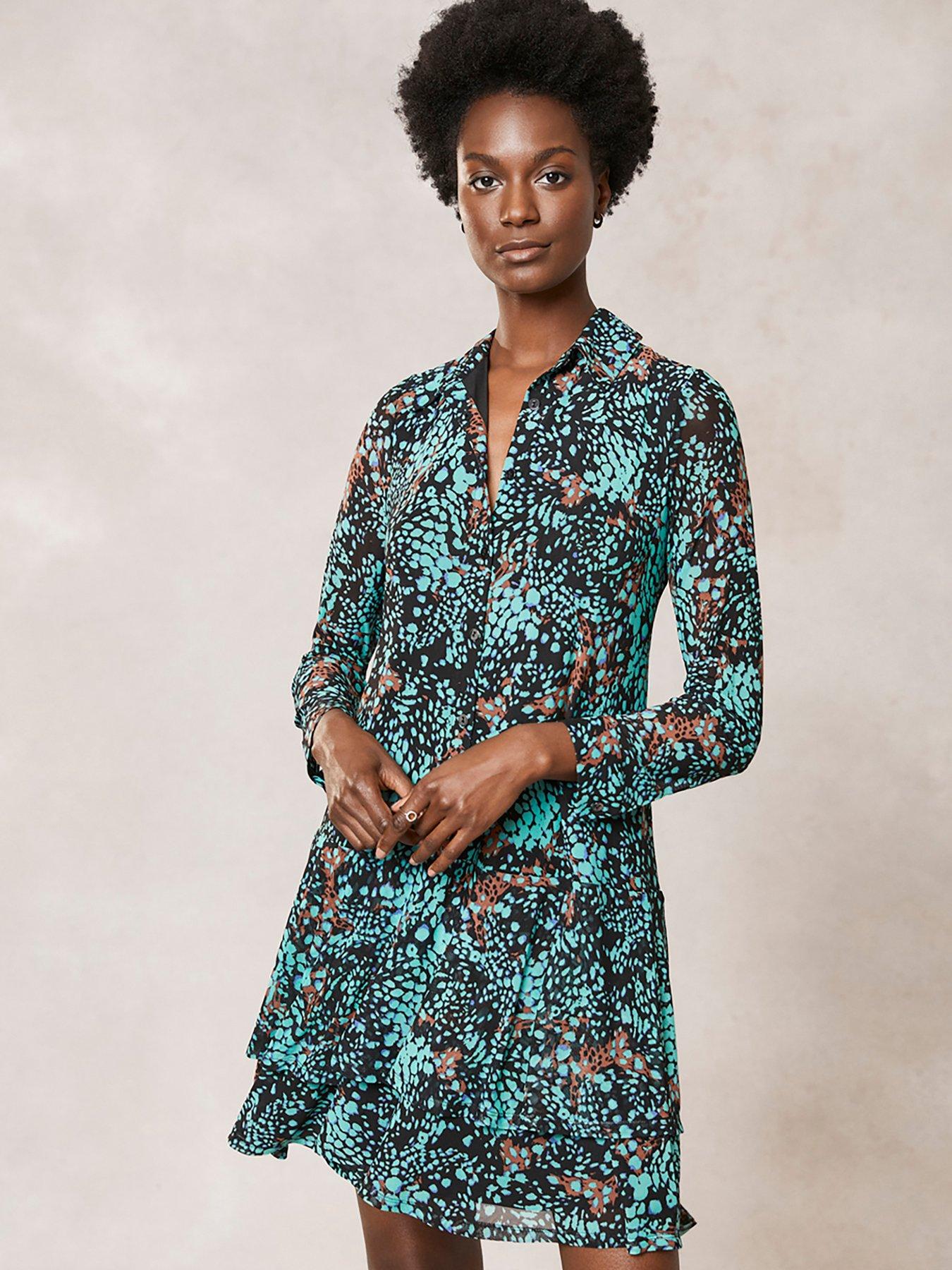 Mint Velvet Rebecca Mesh Mini Shirt Dress Green