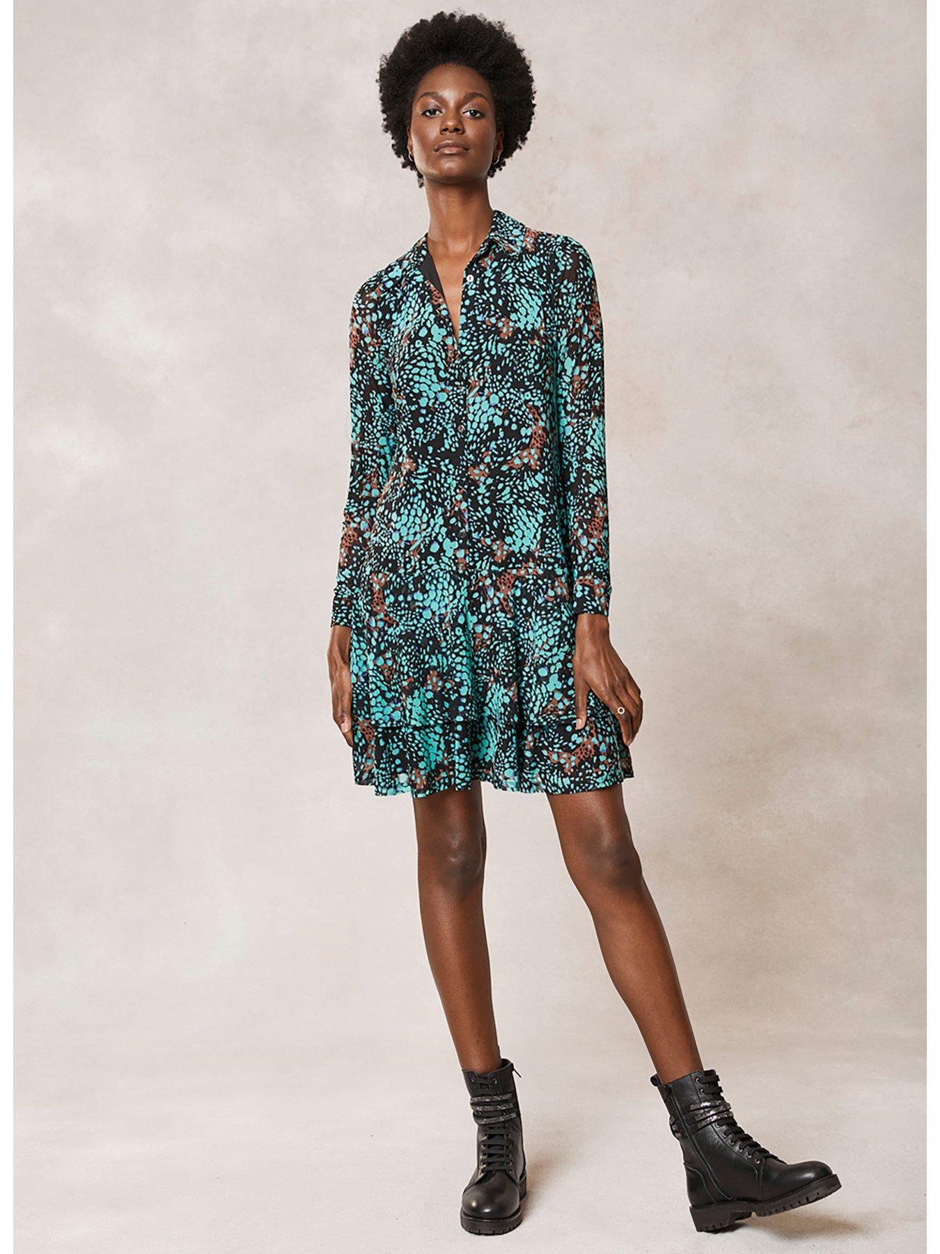 Mint Velvet Rebecca Mesh Mini Shirt Dress Green