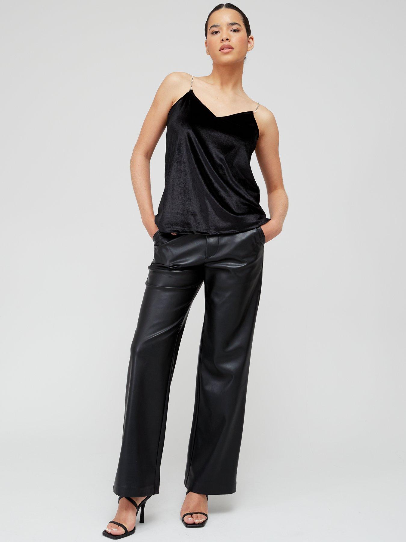 image of v-by-very-diamante-trim-velvet-cami-top-black
