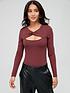  image of v-by-very-cut-out-long-sleeve-bodysuit-brown